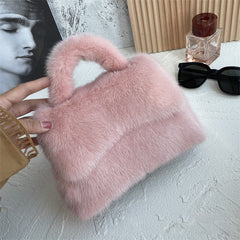 Women's Mink Fur Hourglass Wrapped Fur Clutch Bean paste pink