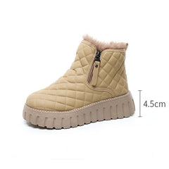 Women's Plaid Pattern Platform Ankle Boots Beige