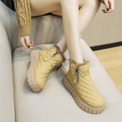 Women's Plaid Pattern Platform Ankle Boots Beige