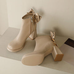 Women's Raised Short Bow Martin Boots Milk tea color