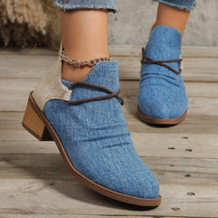 Women's Retro Boots Fashion Leopard Print Shoes Blue