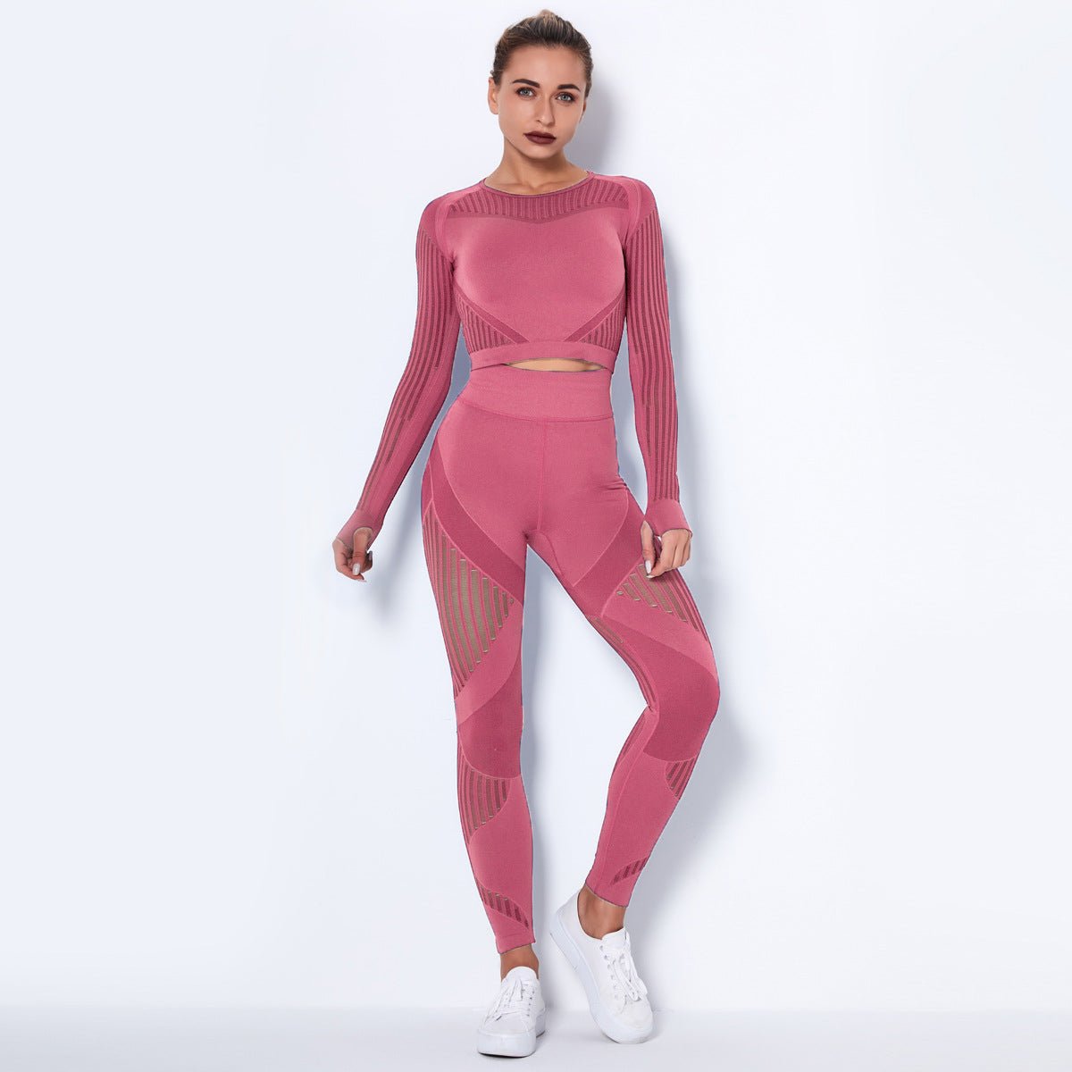 Women's Seamless Knit Yoga Long - Sleeved Suit Watermelon Red