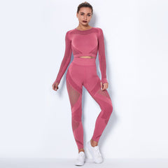 Women's Seamless Knit Yoga Long - Sleeved Suit Watermelon Red