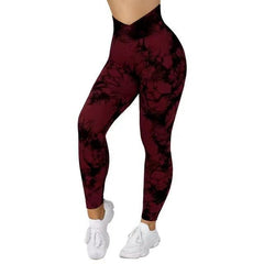 Women's Seamless Tie - Dye Yoga Leggings Red