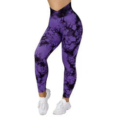 Women's Seamless Tie - Dye Yoga Leggings Purple