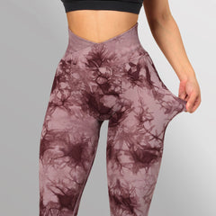 Women's Seamless Tie - Dye Yoga Leggings Burgundy