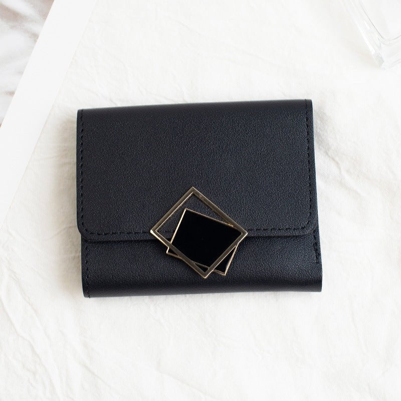 Women's Short Chic Flip Zipper Multiple Card Slots Wallet Black