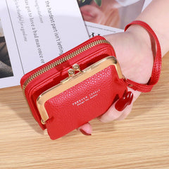Women's Short Leather Wallet Multiple Card Slots Large Capacity Wine Red