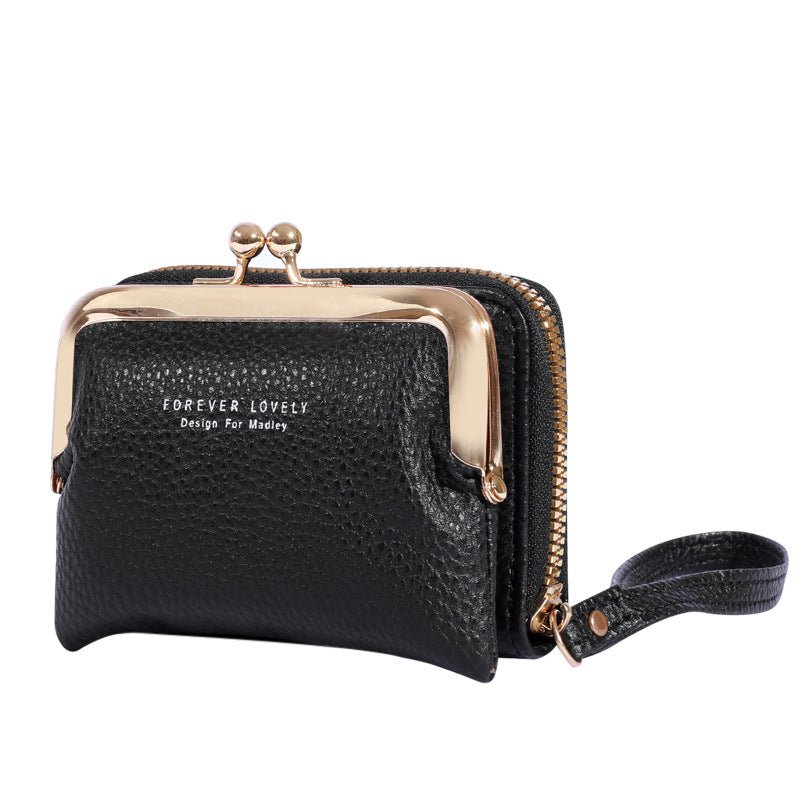 Women's Short Leather Wallet Multiple Card Slots Large Capacity Pink