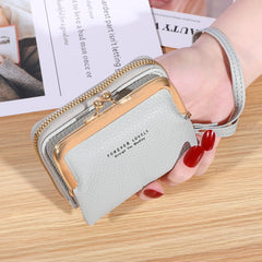 Women's Short Leather Wallet Multiple Card Slots Large Capacity Light Gray