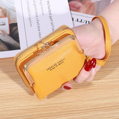 Women's Short Leather Wallet Multiple Card Slots Large Capacity Yellow
