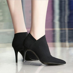 Women’s Slip - On Retro High Heel Ankle Boots Gray
