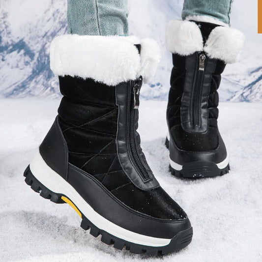 Women's Snow Boots Lightweight Platform Zipper Ankle Boots Black