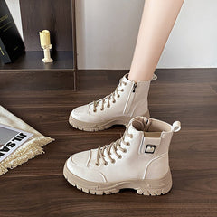 Women's Soft Leather High - Top Shoes Beige