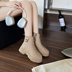 Women's Soft Leather High - Top Shoes Beige