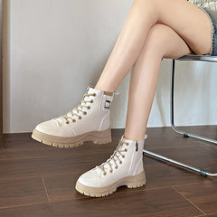 Women's Soft Leather High - Top Shoes Khaki
