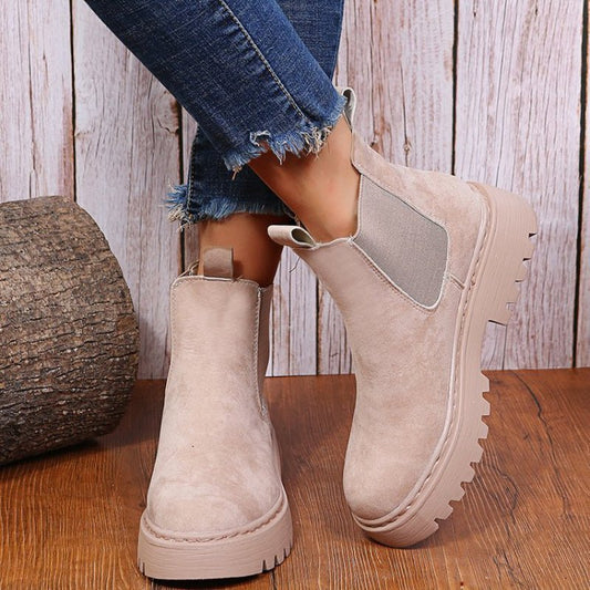 Women's Solid Color Chunky Ankle Boots Apricot