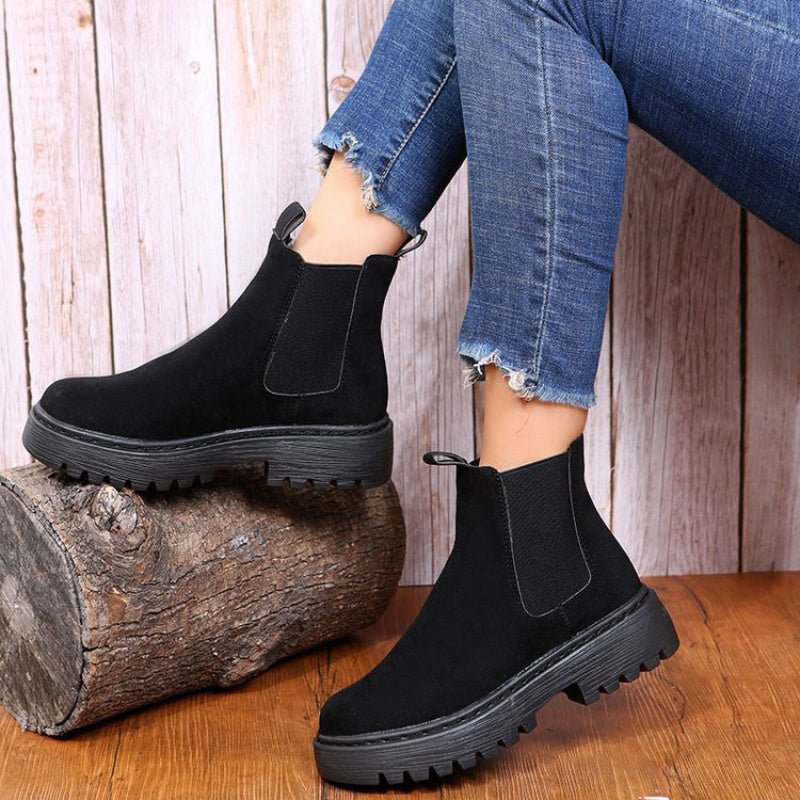 Women's Solid Color Chunky Ankle Boots Black