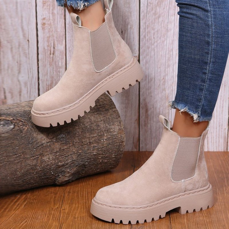 Women's Solid Color Chunky Ankle Boots Apricot