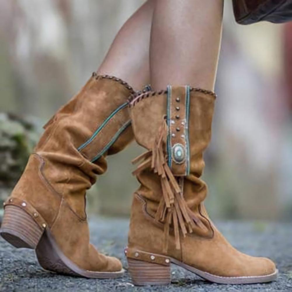 Women’s Square Heel Booties – Stylish and Comfortable Footwear Camel