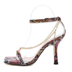 Women's Square Toe Sandals With Stiletto Chain Serpentine