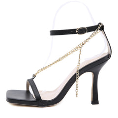 Women's Square Toe Sandals With Stiletto Chain Black