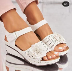 Women's Summer Easy Wear Flower Platform Wedge Festival Sandals Red