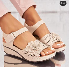 Women's Summer Easy Wear Flower Platform Wedge Festival Sandals Beige