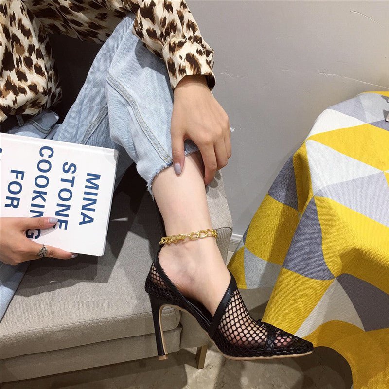 Women's summer hollow pointed high heels Apricot