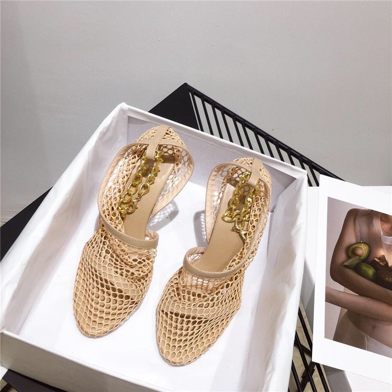 Women's summer hollow pointed high heels Apricot