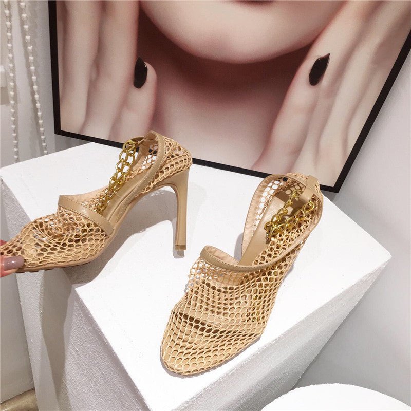 Women's summer hollow pointed high heels Apricot