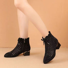 Women's Summer Soft Bottom Cutout Mesh Ankle Boots Black