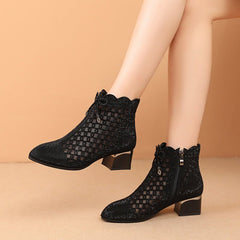 Women's Summer Soft Bottom Cutout Mesh Ankle Boots Black