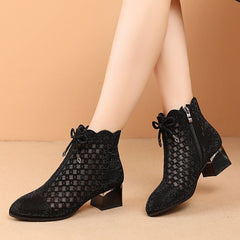 Women's Summer Soft Bottom Cutout Mesh Ankle Boots Black