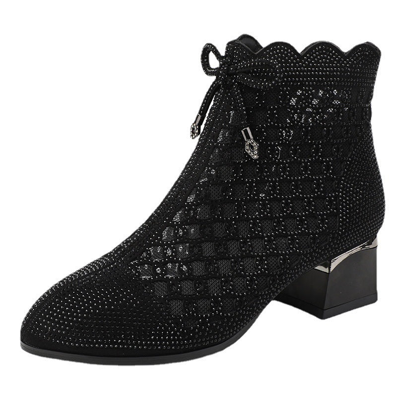Women's Summer Soft Bottom Cutout Mesh Ankle Boots Black