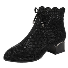 Women's Summer Soft Bottom Cutout Mesh Ankle Boots Black
