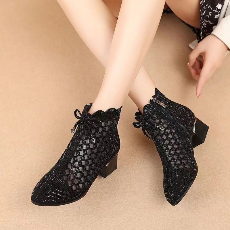 Women's Summer Soft Bottom Cutout Mesh Ankle Boots Black