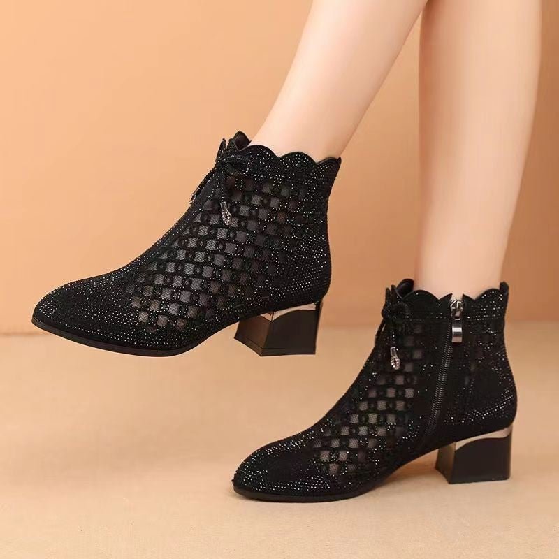 Women's Summer Soft Bottom Cutout Mesh Ankle Boots Black