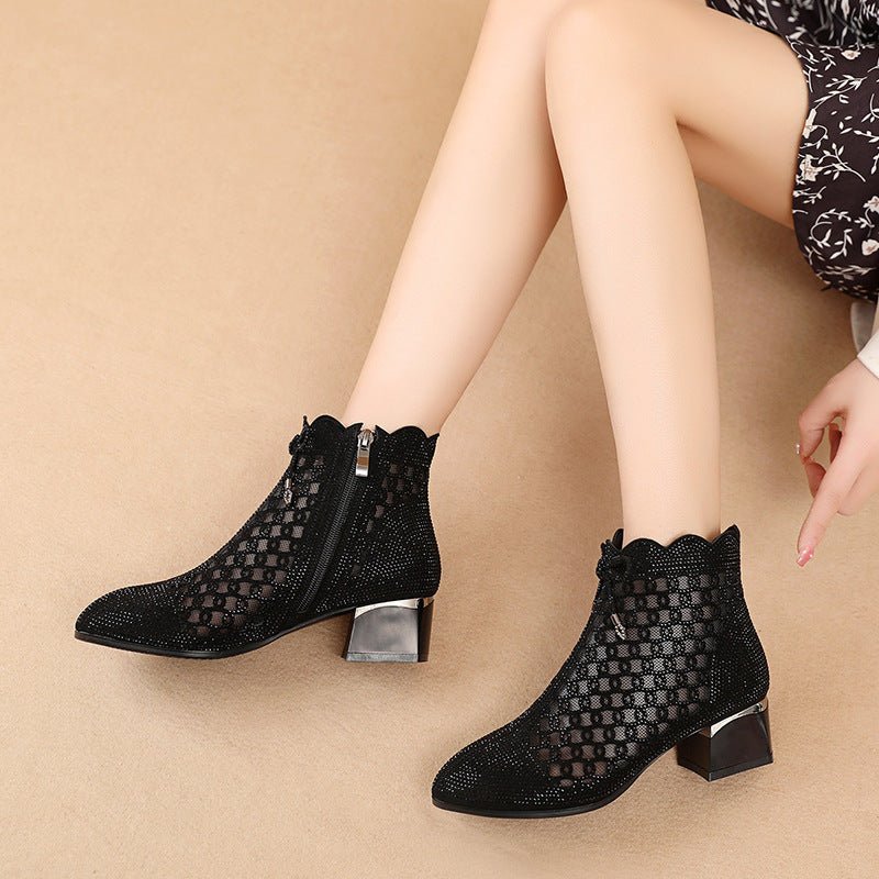 Women's Summer Soft Bottom Cutout Mesh Ankle Boots Black