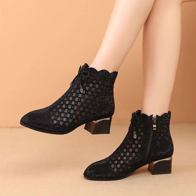 Women's Summer Soft Bottom Cutout Mesh Ankle Boots Black