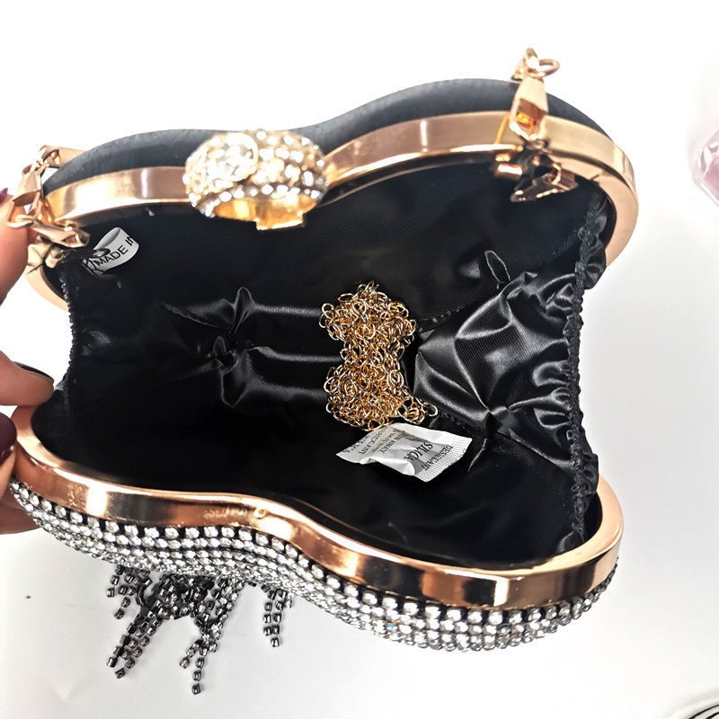 Women's Tassel Clutch - Inlaid Diamond Handbag for Elegant Style Black
