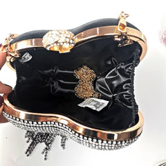 Women's Tassel Clutch - Inlaid Diamond Handbag for Elegant Style Black