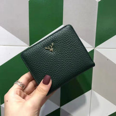 Women's Ultra - thin Foldable Cowhide Mini Wallet Dark Green