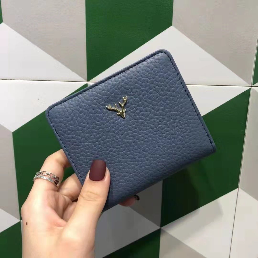 Women's Ultra - thin Foldable Cowhide Mini Wallet Blue