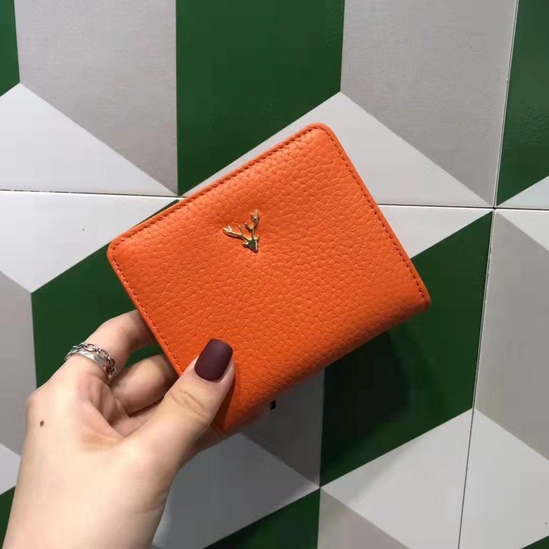Women's Ultra - thin Foldable Cowhide Mini Wallet Orange