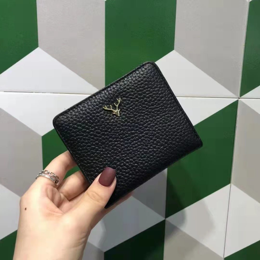 Women's Ultra - thin Foldable Cowhide Mini Wallet Black