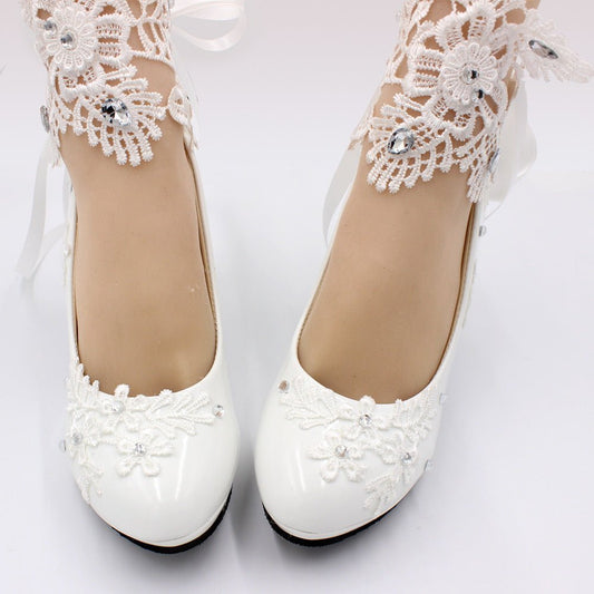 Women's White High - heeled Wedding Shoes 3cm Heel