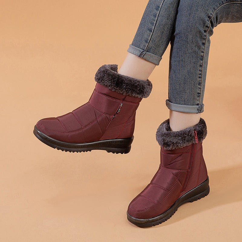 Women's Winter Snow Boots – Warm Low Heel Boots for Cold Weather Red