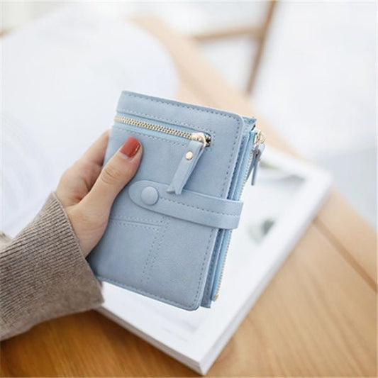 Zipper buckle 2 fold clutch Light blue