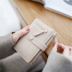 Zipper buckle 2 fold clutch Rice white